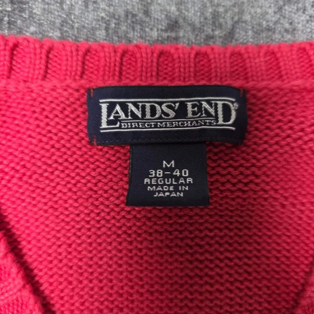 Vtg Lands' End V Neck Sweater Vest Mens Medium Chunky Knit Red Made In Japan